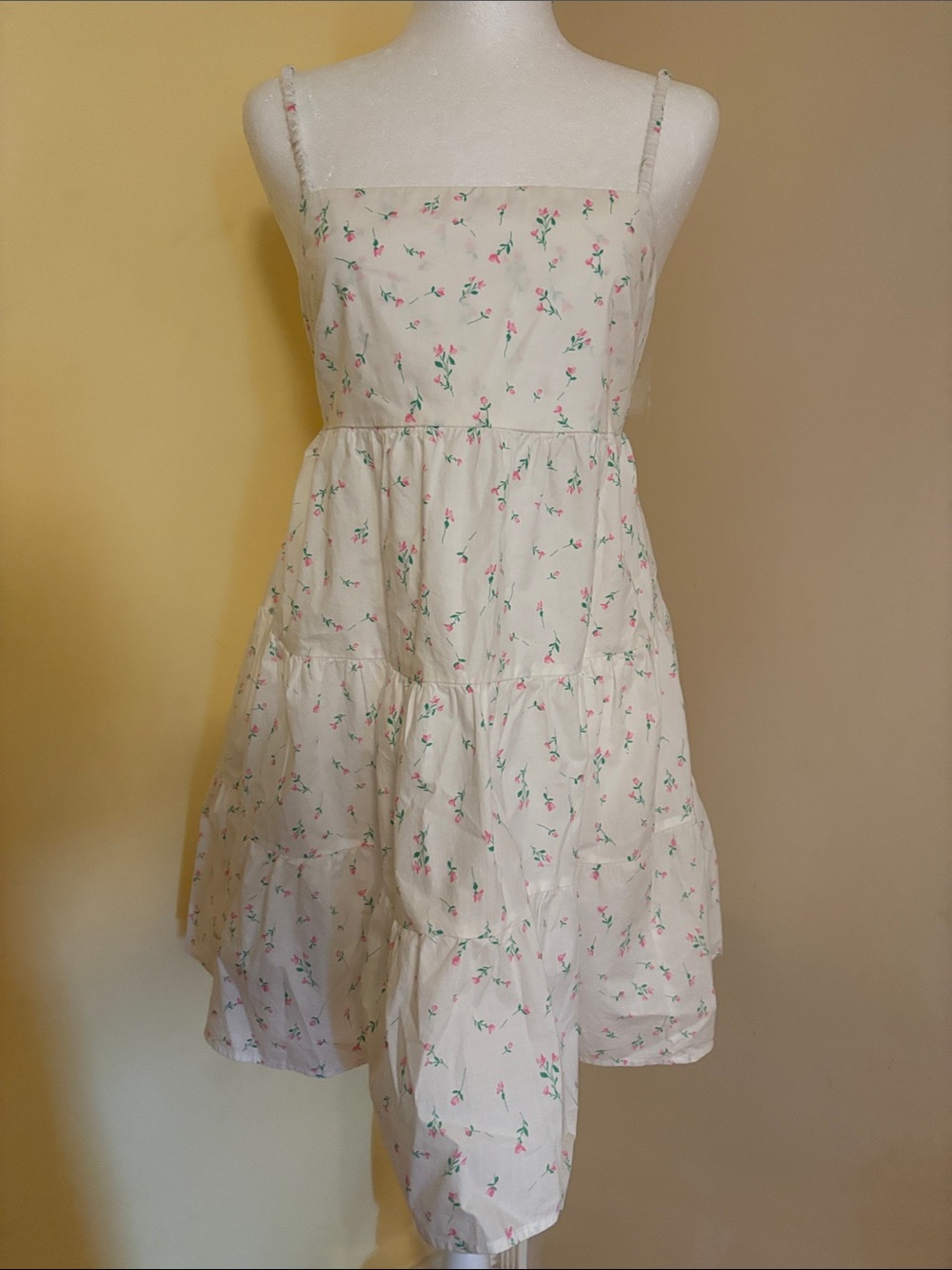 wild fable Cream Floral Tiered Mini Dress with Pink Accents S